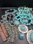 Large Vintage Jewelry Lot Trifari Brooch Turquoise Statement Necklace Earrings — photo 2