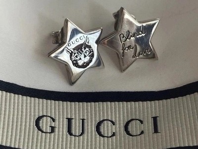 Auth Vintage Brand New/Gucci Blind For Love Feline Cat Earring/925SterlingSilver