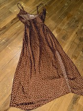 Urban Outfitters Kelly Brown/White Polka Dot Surplice Midi Slip Dress, Size S-P