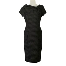 Nina Ricci Black Chevron Crepe Pinch-Pleat Asymmetrical Midi Wiggle Dress SS13