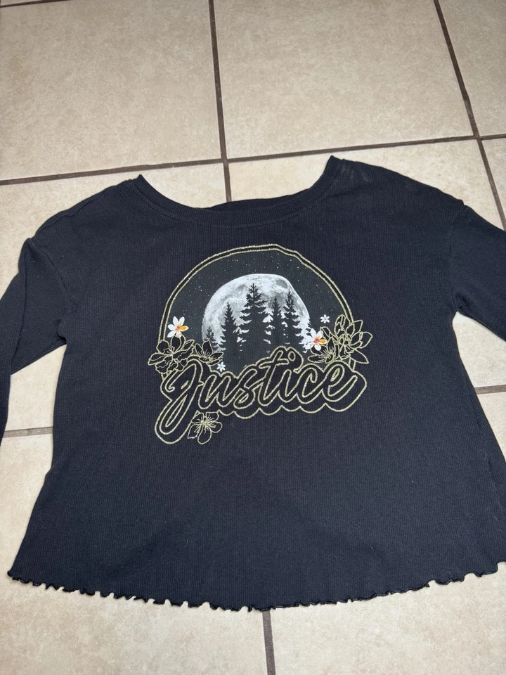 Justice girl черный длинным рукавом рубашка размер M (10) открытый в спине - Изображение 2 из 4