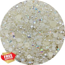 Flatback Pearls and Rhinestones 60g 3-10mm AB Color Beige Pearls