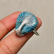 Neon Apatite Gemstone Handmade 925 Sterling Silver Jewelry Ring Size 7