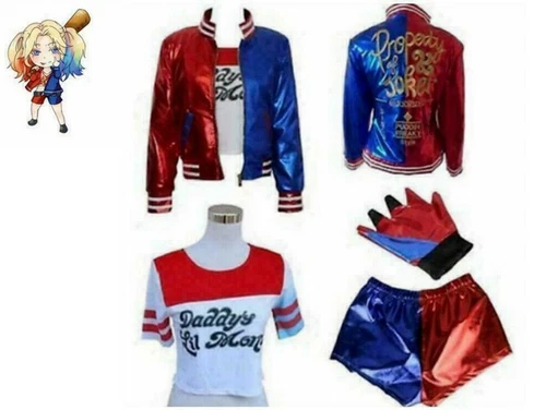 Dame Karneval Harley Quinn Cosplay Kostüm Set Suicide Squad Jacket Outfit Suit J - Bild 1 von 3