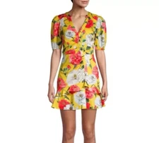 Parker Minna Dress Size 10 Lemon Wildflower Mini Ruffle Yellow Floral