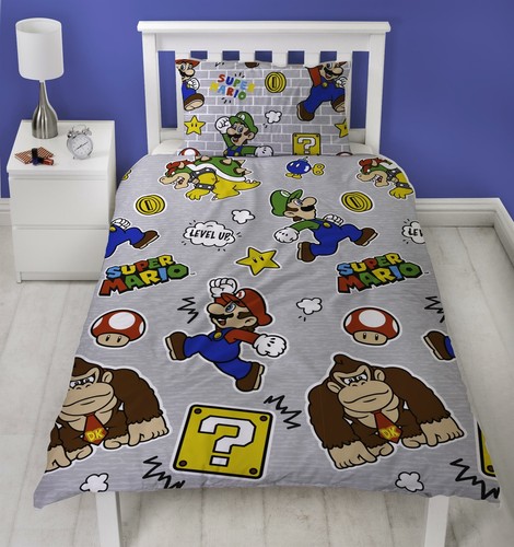 Copripiumone singolo Super Mario Level Up set biancheria da letto reversibile Donkey Kong - Foto 2 di 3
