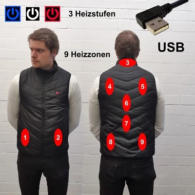 9-Zonen Heizweste USB Beheizbare Weste Heizjacke Beheizt Wärmeweste Damen Herren - Bild 1 von 4