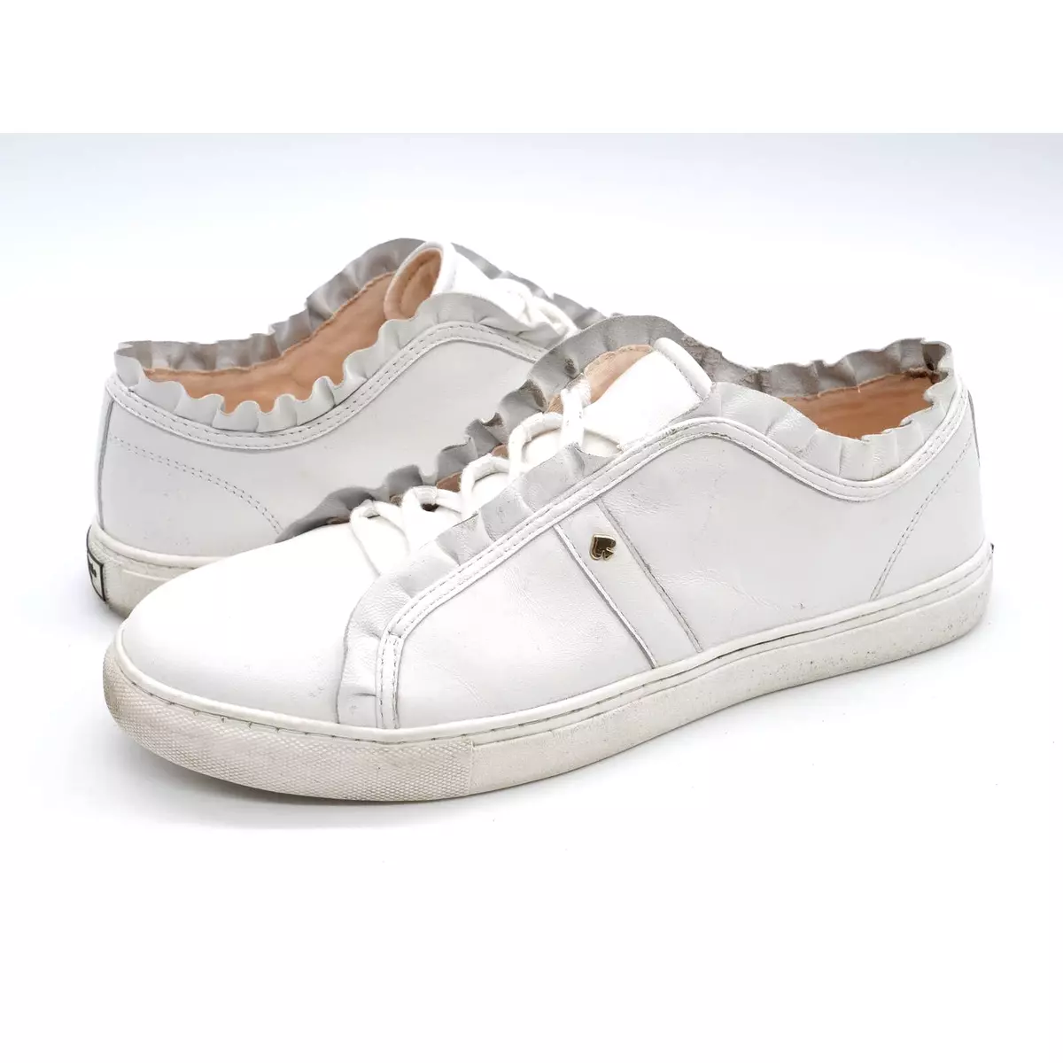 Kate Spade Sneakers Womens 9.5 White Leather Lynn Scalloped Ruffle Lace Up  Shoes | eBay