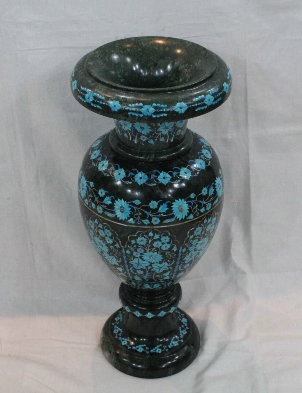 21" Marble Inlaid Flower Vase Semi Precious Turquoise Stones Art Home Decor