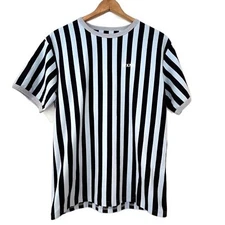 WKND Blue Vertical Striped T-Shirt Crew Neck Medium Ringer Ref Goals