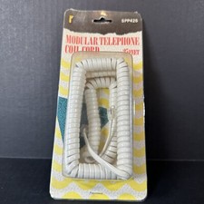 Vintage 25 FT Modular Phone Coil Cord Telephone Handset Cable WHITE
