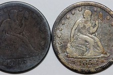 1853-P Very Fine Rim Bump/1856 About Good Liberty Seated Silver Quarter NUM5005