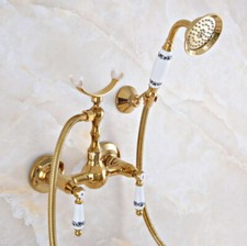 Wall Mount Golden Brass Bathroom Faucet Hand Spray Shower Mixer Water Tap 2na930