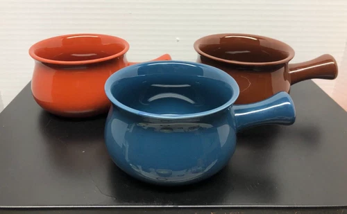 Set of 3 Buchase Stoneware Soup Chili Bowl Crocks With Handle Red Blue