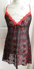 NWOT BLACK IRIDESCENT RED LACE SECRET TREASURES WOMEN'S CHEMISE NIGHTGOWN MED
