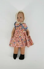Vintage Cloth Doll 1900's Rag Peasant Girl Child Celluloid Face Hands Cloth Body