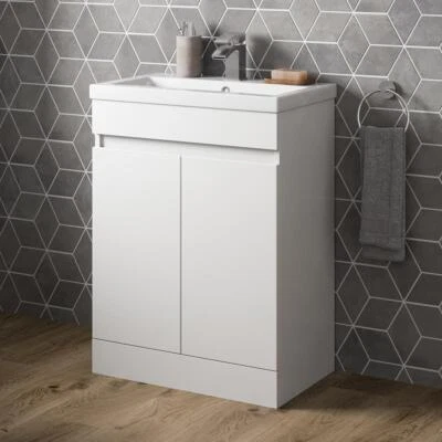 AURORA 600mm Freestanding Vanity Unit Basin Sink Bathroom Storage Cabinet Gloss White