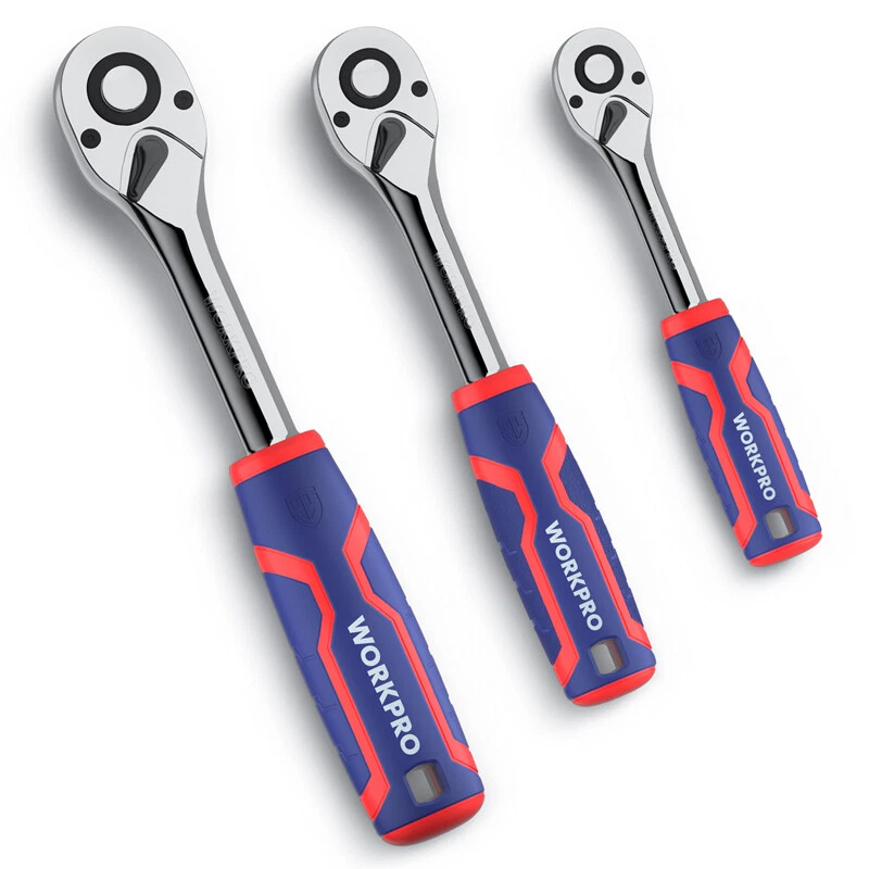 WORKPRO 3PC 1/4" 3/8"1/2" Ratchet Set Quick-Release Reversible Socket Wrench Set - Image 2 of 4