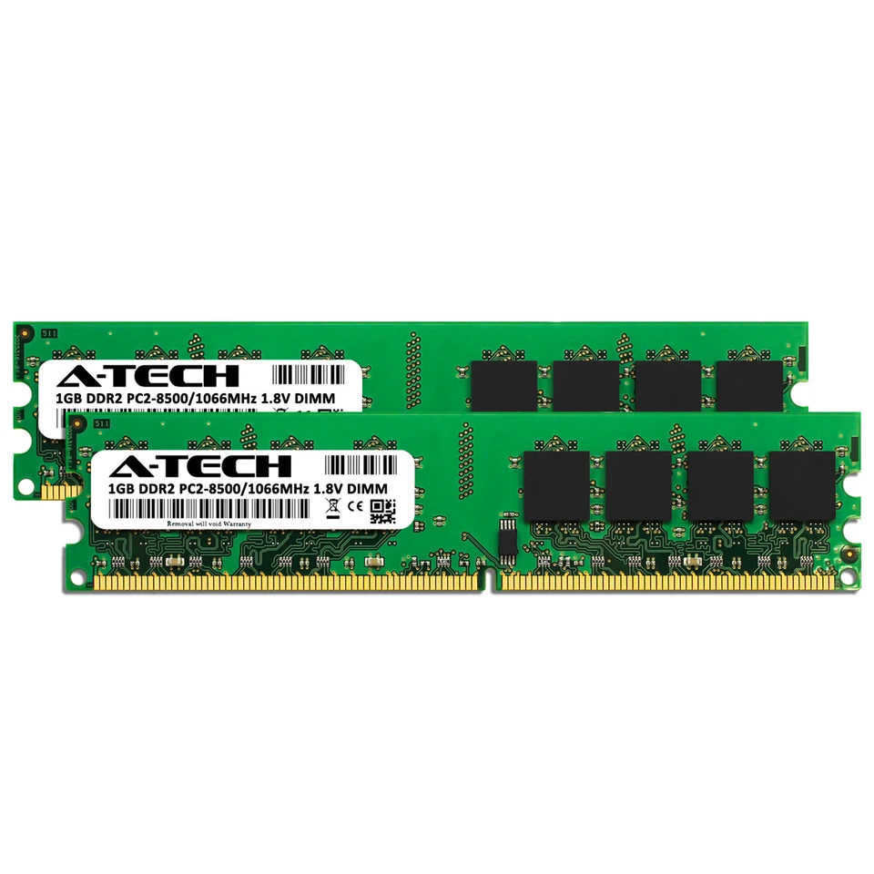 A-Tech 2GB 2x 1GB PC2-8500 Desktop DDR2 1066 MHz DIMM 240-Pin Non-ECC Memory RAM - Image 2 of 3