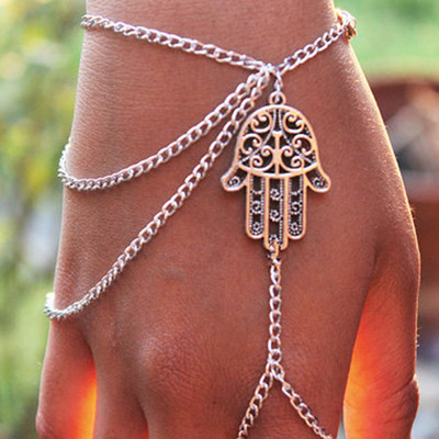 SEXY SPARKLES Sexy Sparkles Retro Bracelet Finger Ring Bangle Slave Chain