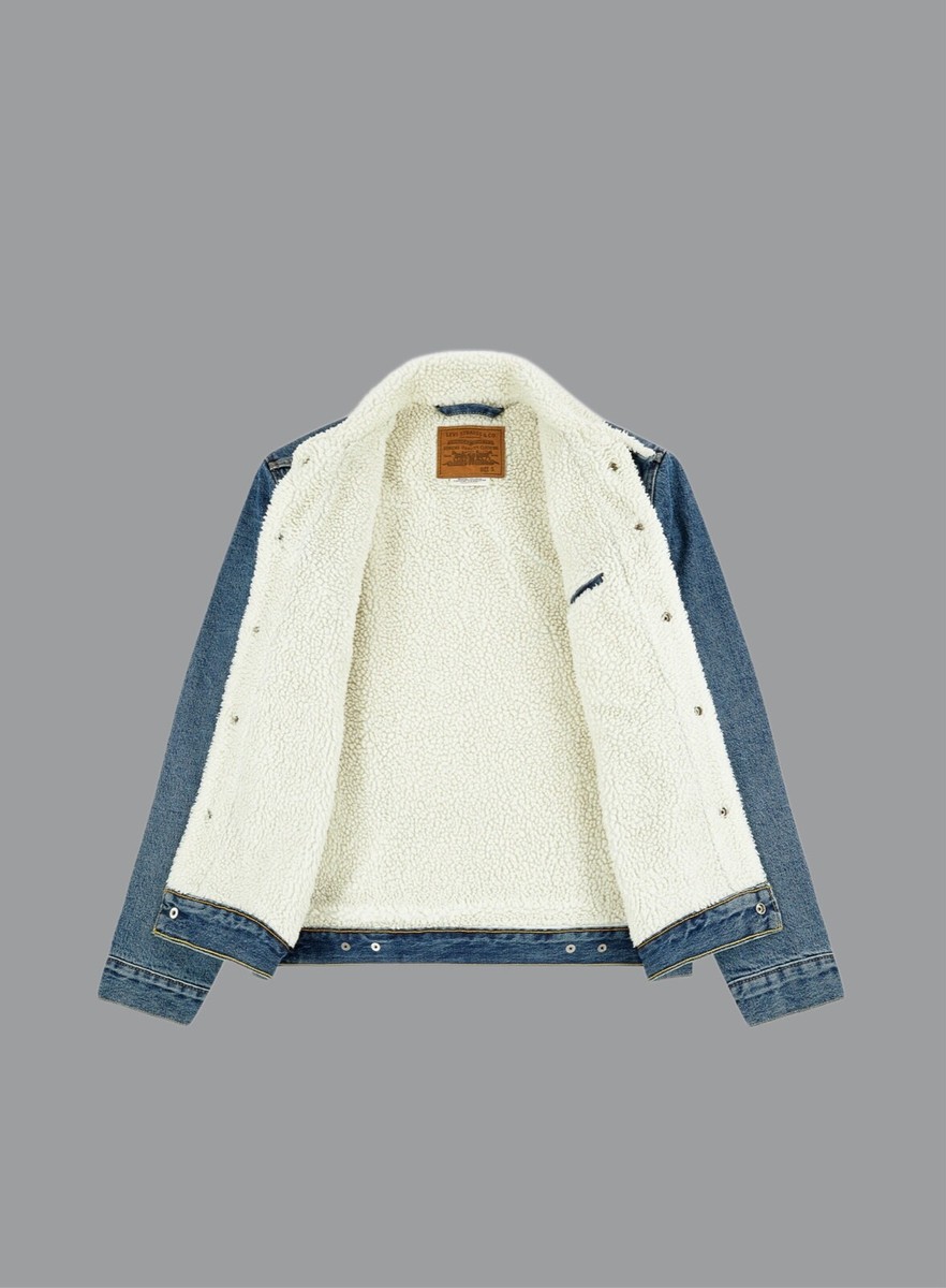 Levi's Mens Type III Sherpa Trucker Jacket Blue Bleach 16365-0102