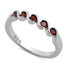Sterling Silver 5 Red Garnet Colour Cubic Zirconia Dress Ring January Birthstone