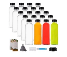 Cedilis 20 Pack 16oz Plastic Juice Bottles with Black Cap, Clear Reusable Contai