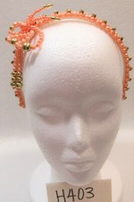 Girl's Headband Faux Pearl Beaded Butterfly Hoop Hairband Peach Gold Vintage
