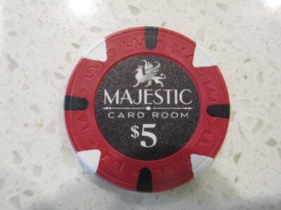 $5 Majestic Card Room Casino Chip RED + FREE Bonus Las Vegas Poker Chip