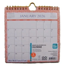 Pen Gear 2026 Monthly Small Spiral Hanging 7"x7" Desk Calendar New (HH/116)