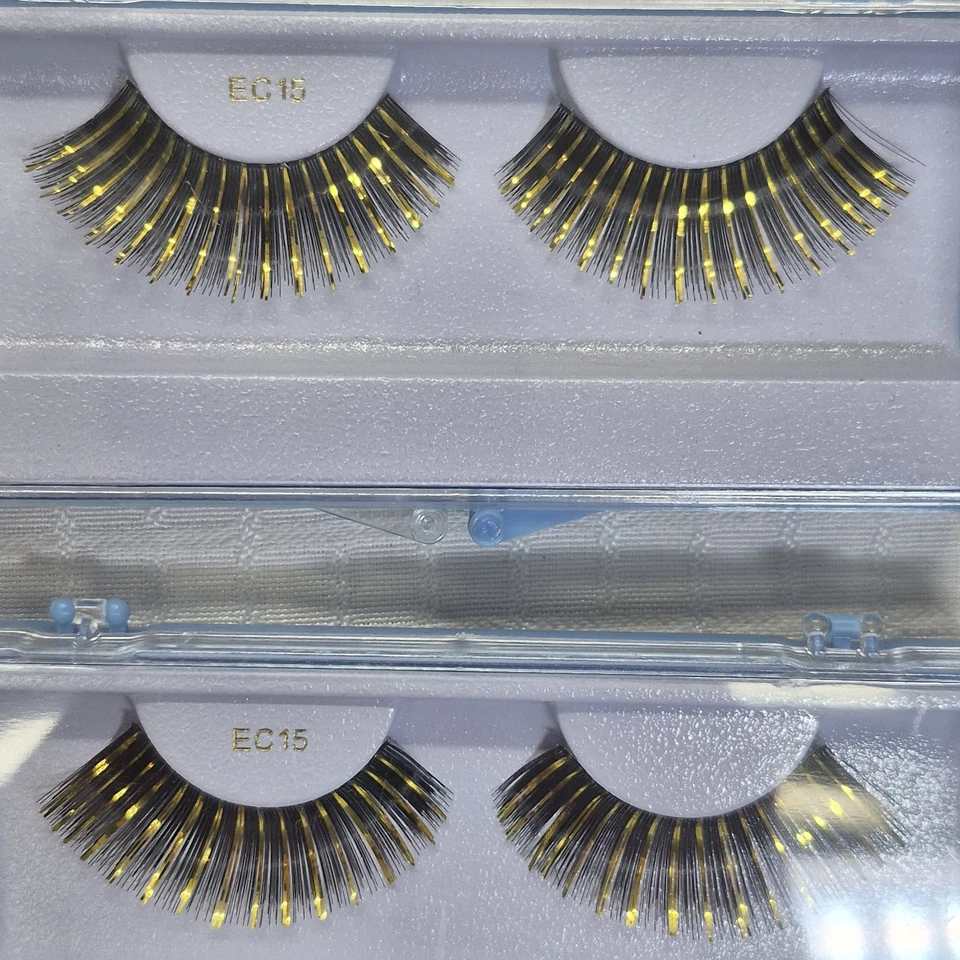 (4 Pair) False Black Lashes with Gold Foil statement costume eyelashes Hollywood - Image 4 of 4