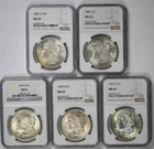 Lot 5 Morgan Silver Dollar $1 Mix Dates NGC MS 63 90% Silver (Toned)