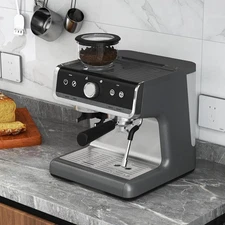 Professional 20 Bar Espresso Maker w/ Conical Grinder Frother & 2.8L Tank Gray