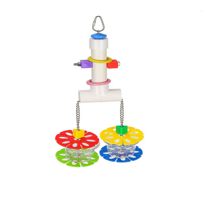 SKY PETS MULTI COLOURED FORAGING CUPS HANGING BIRD PARROT CAGE TOY 44CM