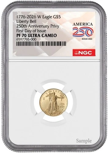 Presale 2026 W Gold Eagle G$5 LIberty Bell Privy NGC PF70 UCameo FDI #2830