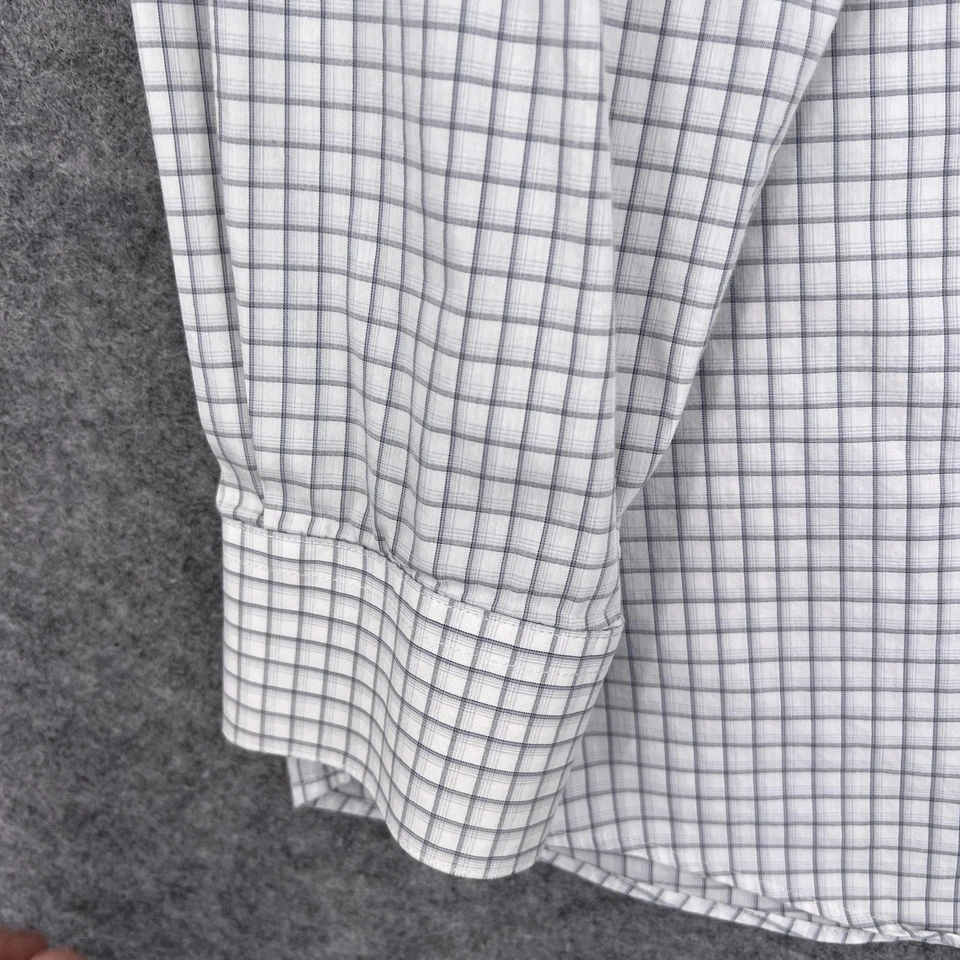 Camisa de vestir Kenneth Cole Reaction para hombre grande blanca gris a cuadros calce ajustado elástica Foto 4 de 4