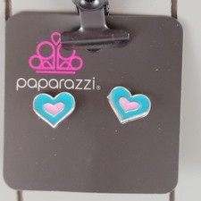 Blue And Pink Heart Stud Earrings Enamel Youth Jewelry Small Size Paparazzi Girl