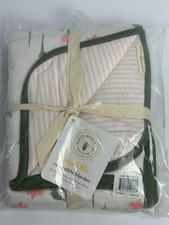 Burt's Bees Snuggle Bee Pink White Grey Floral Striped Reversible Baby Blanket