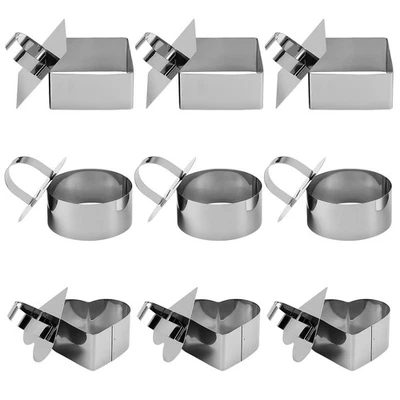 Dessertring Set Rund Herz Eckig Backringe silberfarben edelstahl 9 Stück - Bild 1 von 4