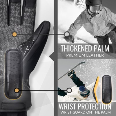devembr Ski Handschoenen met Polsbescherming, Touchscreen Snowboard Handschoenen, Waterdicht, Wit, L