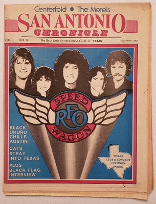 San Antonio Chronicle Sept 1982 REO Speedwagon~Black Uhuru~The Motels Poster~80s