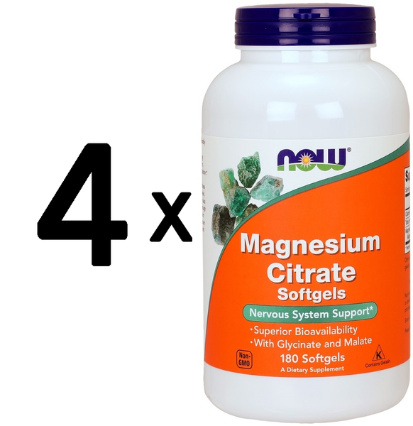 4 X Now Foods Magnesium Citrate Softgels - 180 Softgels (152,76 Eur/Kg)-image