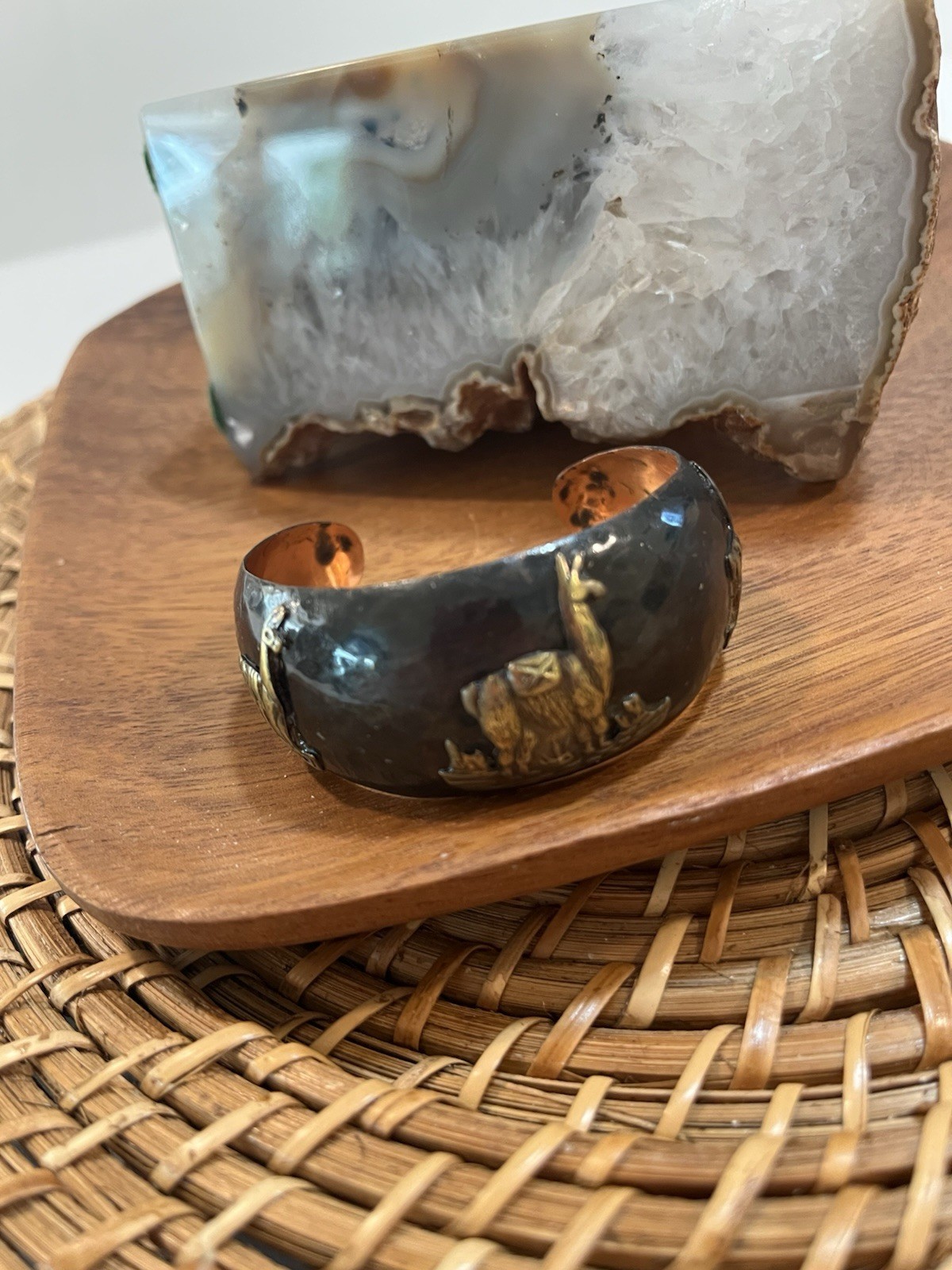 Vintage Llama Copper and Brass Cuff Bracelet