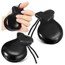 2 Pack Spanish Castanets Flamenco Castanets with String Traditional Wood Black