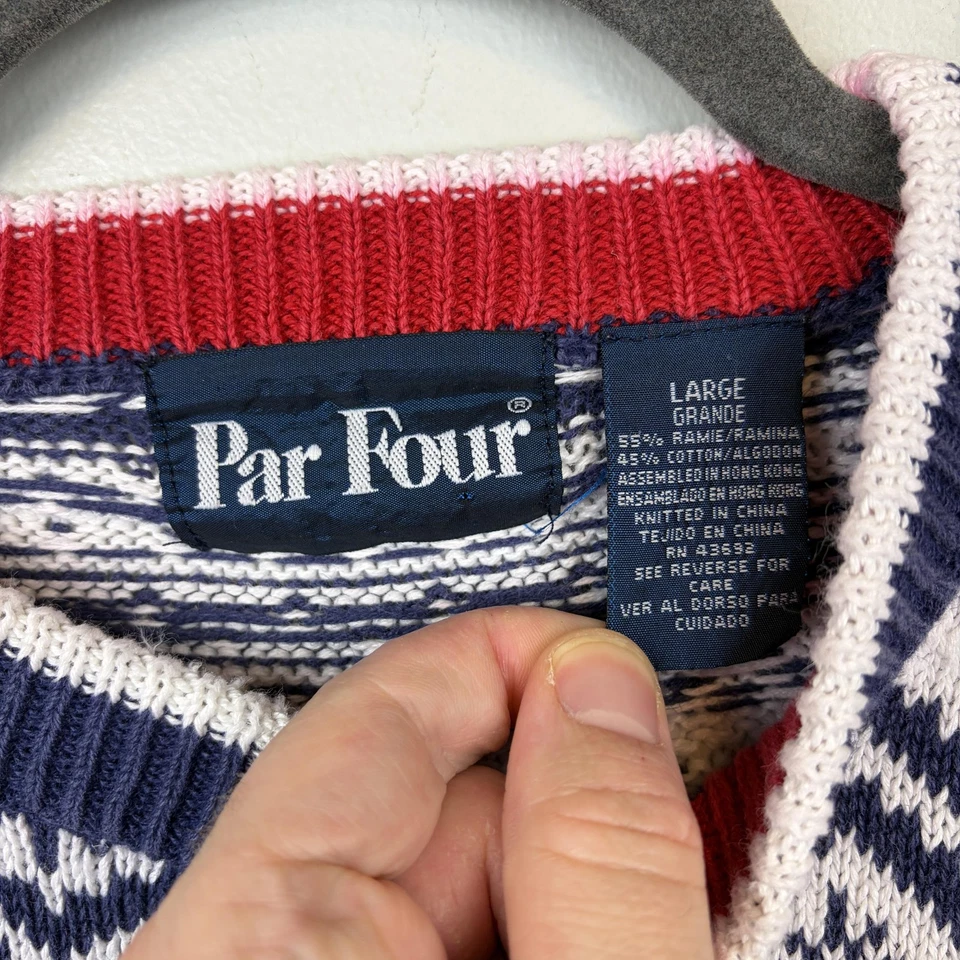 Suéter Par Four Para Hombres Grande Blanco Azul Golf 10º Hoyo Fair Isle Tejido Cuello Redondo Foto 4 de 4