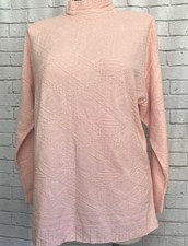 Vintage Womens Beldoch Popper Sweater Pink Long Sleeve Geometric Pullover 80's