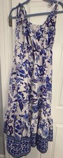 SHEIN Curve 0XL Floral V-Neck Sleeveless Maxi Dress White Blue