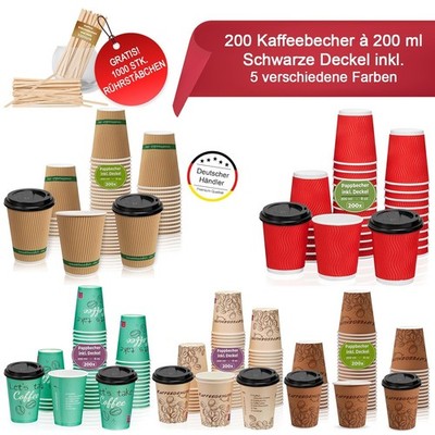 200er SPARSET Kaffeebecher 200ml Coffee to go Pappbecher 0,2l Kaffee Becher 8oz