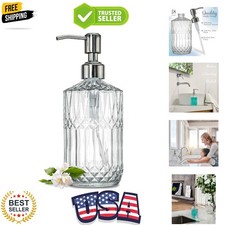 18 Oz Embossed Clear Glass Soap Dispenser with Rust Proof Pump