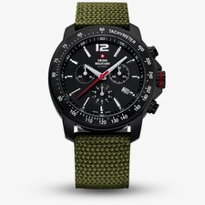 Swiss Military Mens Army Style Chronograph Green Fabric Strap Watch SM34033.07